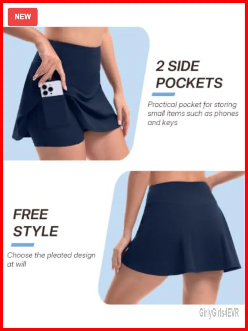 Women's Tennis Golf Skort High Waisted with Inner Shorts & Pockets